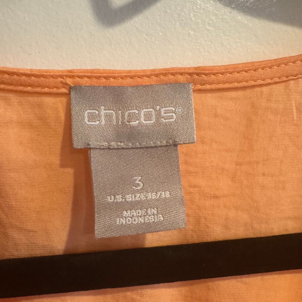 Chico's Top Orange V-Neck Button Front Tie Cuff Long Sleeve Sz 18 Women's - Picture 2 of 5